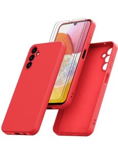 Ntech Samsung A14 Hoesje siliconen Rood zacht siliconen hoesje TPU backcover