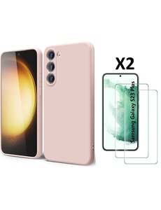 Ntech Samsung S23 Plus Hoesje siliconen Pink Sand zacht siliconen hoesje TPU backcover