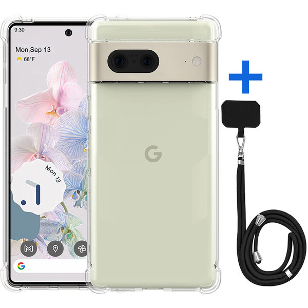 Ntech Hoesje geschikt voor Google Pixel 7 hoesje met koord - siliconen shockproof backcover - transparant