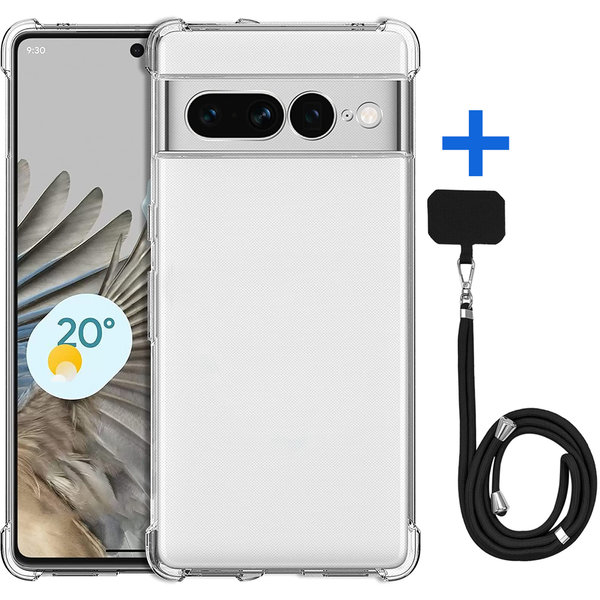 Ntech Hoesje geschikt voor Google Pixel 7 Pro hoesje met koord - siliconen shockproof backcover - transparant