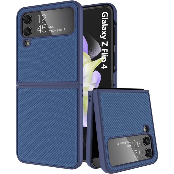 Ntech Hoesje Geschikt Voor Samsung Galaxy Z Flip 4 Hoesje geborsteld Shockproof Blauw - Hoesje Geschikt Voor Samsung Galaxy Z Flip 4 hoesje brushed cover
