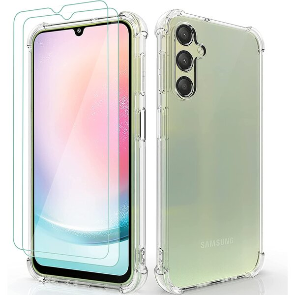 Ntech Hoesje Geschikt Voor Samsung Galaxy A24 5G/4G Hoesje transparant Anti Shock silicone Hoesje Geschikt Voor Samsung Galaxy A24 5G hoesje silicone Backcover Hoesje Geschikt Voor Samsung Galaxy A24 Screenprotector Glazen 2 pack