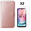 Ntech Hoesje Geschikt Voor Samsung Galaxy A24 hoesje bookcase portemonnee Met 2x screenprotector / Beschermglas - Rosegoud
