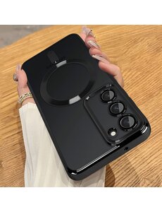 Ntech Samsung S23 hoesje Magnetisch Met Lens beschermer Transparant / Zwart