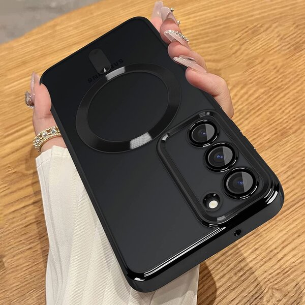 Ntech Hoesje Geschikt Voor Samsung Galaxy S23 hoesje Magnetisch Met Lens beschermer Transparant / Zwart – Magneet hoesje