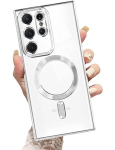 Ntech Samsung S23 Ultra hoesje Magnetisch Met Lens beschermer Transparant / Zliver