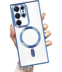 Ntech Samsung S23 Ultra hoesje Magnetisch Met Lens beschermer Transparant / Blauw