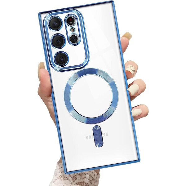 Ntech Hoesje Geschikt Voor Samsung Galaxy S23 Ultra hoesje Magnetisch Met Lens beschermer Transparant / Blauw – Magneet hoesje