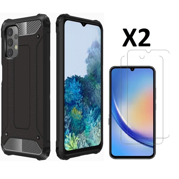 Ntech Hoesje Geschikt Voor Samsung Galaxy A34 Hoesje Schokbestendig Hybride hoesje Zwart - Hoesje Geschikt Voor Samsung Galaxy A34 Hoesje Heavy Duty Rugged Armour Cover - Galaxy A34 2x Screenprotector