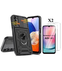 Ntech Samsung Galaxy A24 hoesje Zwart met Ring Houder en camera bescherming