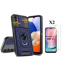 Ntech Samsung Galaxy A24 hoesje Blauw met Ring Houder en camera bescherming