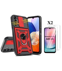 Ntech Samsung Galaxy A24 hoesje Rood met Ring Houder en camera
