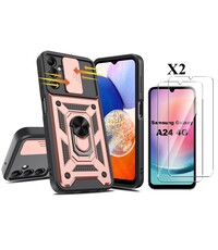 Ntech Samsung Galaxy A24 hoesje Rose Goud met Ring Houder en camera bescherming