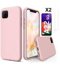 Ntech Samsung A22 5G Hoesje siliconen Licht Roze zacht siliconen hoesje TPU backcover