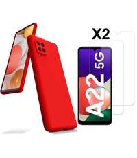 Ntech Samsung A22 5G Hoesje siliconen Rood zacht siliconen hoesje TPU backcover