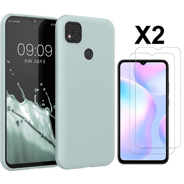 Ntech Hoesje geschikt voor Xiaomi Redmi 10A/9C Hoesje siliconen Mint Groen zacht siliconen hoesje TPU backcover - met Redmi 10A/9C Screenprotector - 2 stuks