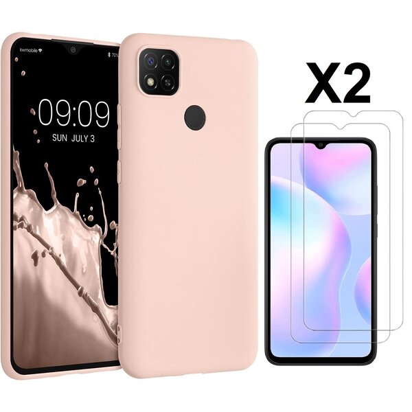 Ntech Hoesje geschikt voor Xiaomi Redmi 10A/9C Hoesje siliconen Licht Roze zacht siliconen hoesje TPU backcover - met Redmi 10A/9C Screenprotector - 2 stuks