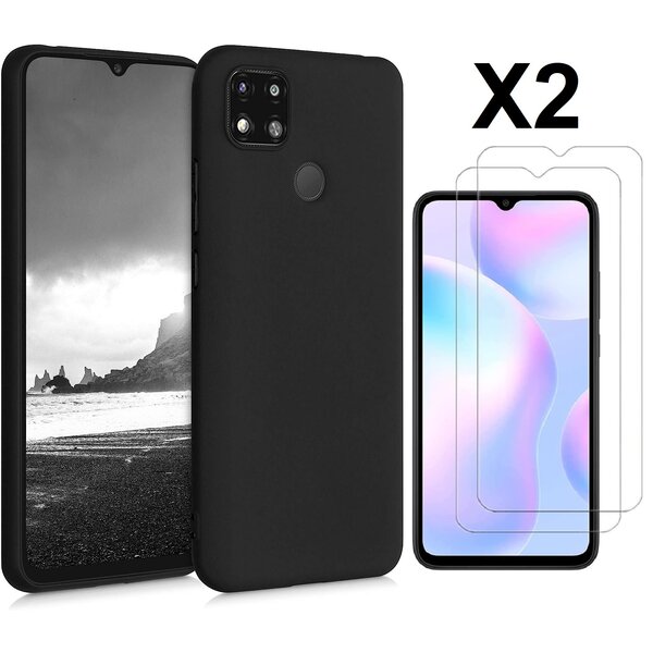 Ntech Hoesje geschikt voor Xiaomi Redmi 10A/9C Hoesje siliconen Zwart zacht siliconen hoesje TPU backcover - met Redmi 10A/9C Screenprotector - 2 stuks