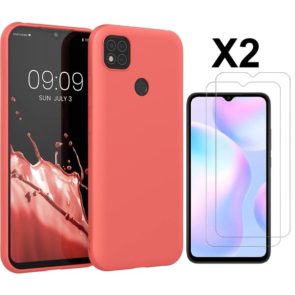 Ntech Hoesje geschikt voor Xiaomi Redmi 10A/9C Hoesje siliconen Rood zacht siliconen hoesje TPU backcover - met Redmi 10A/9C Screenprotector - 2 stuks