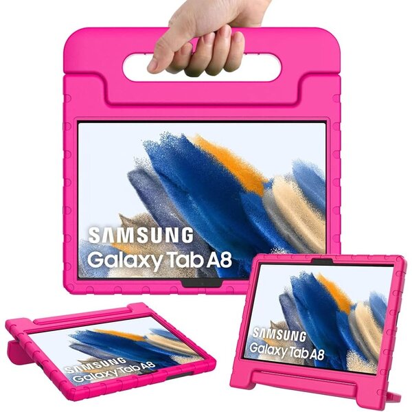 Ntech Hoes Geschikt voor Samsung Galaxy Tab A8 Hoes Kinderen Pink - Hoes Geschikt voor Samsung Galaxy Tab A8 (2021 / 2022) kinderen Hoes - Backcover hoes met handvat - Ntech