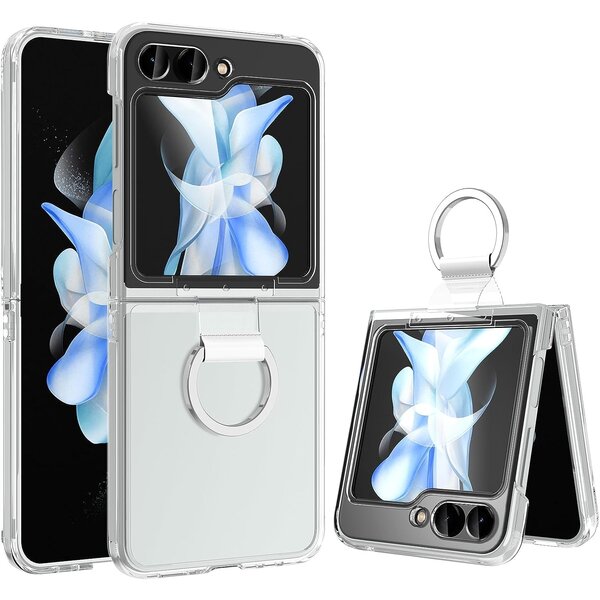 Ntech Hoesje geschikt voor Samsung Galaxy Z Flip 5 doorzichtig met Ring houder - Luxe Backcover - Transparant