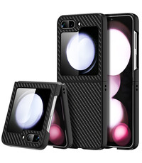 Ntech Samsung Z Flip 5 hoesje Carbon Fiber Slim Protective Cover zwart
