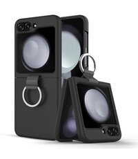 Ntech Samsung Flip 5 hoesje zacht siliconen met Ring Zwart