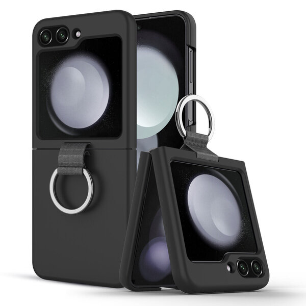 Ntech Hoesje Geschikt Voor Samsung Galaxy Flip 5 hoesje zacht siliconen met Ring Zwart - Galaxy Flip 5 Silicone hoesje Liquid backcover