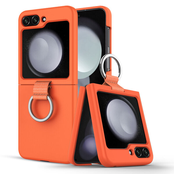 Ntech Hoesje Geschikt Voor Samsung Galaxy Flip 5 hoesje zacht siliconen met Ring Oranje - Galaxy Flip 5 Silicone hoesje Liquid backcover