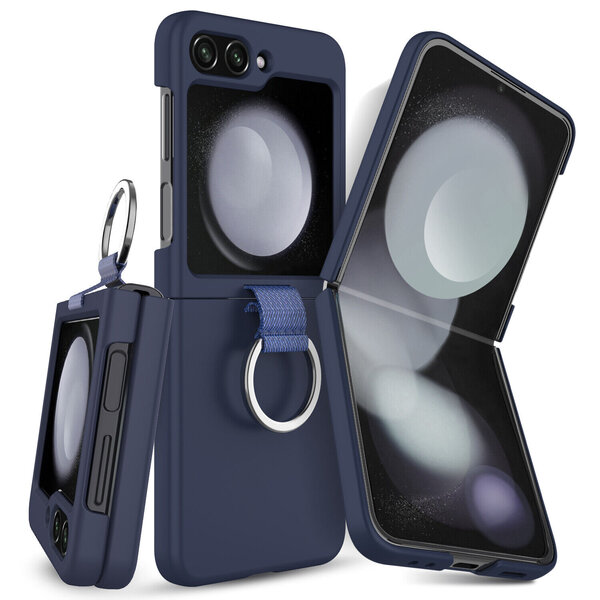 Ntech Hoesje Geschikt Voor Samsung Galaxy Flip 5 hoesje zacht siliconen met Ring Navy - Galaxy Flip 5 Silicone hoesje Liquid backcover
