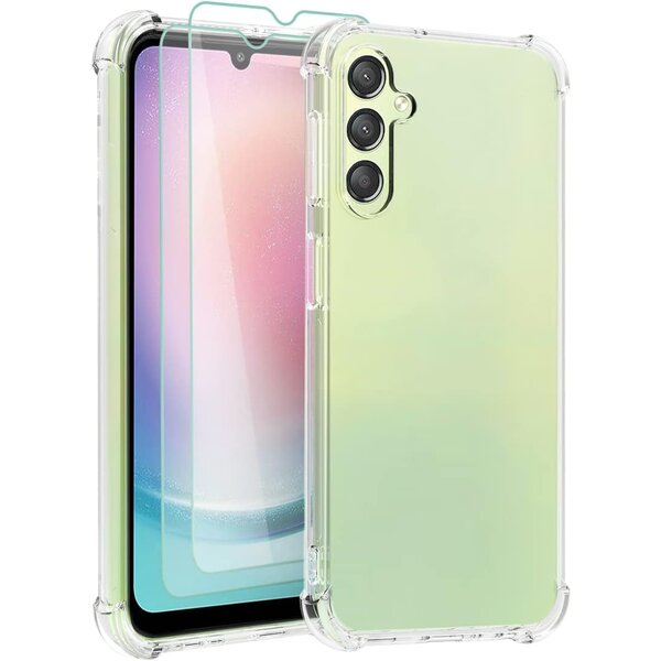 Ntech Hoesje Geschikt Voor Samsung Galaxy A25 5G Hoesje transparant Anti Shock silicone hoesje Met Screenprotector 2 stuks