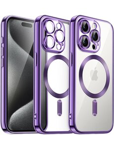 Ntech iPhone 15 hoesje Magnetisch Met Lens beschermer – Transparant / Paars