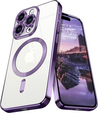 Ntech iPhone 15 Pro Max hoesje Magnetisch Met Lens beschermer – Transparant / Paars