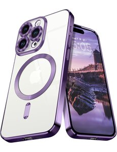 Ntech iPhone 15 Pro Max hoesje Magnetisch Met Lens beschermer – Transparant / Paars