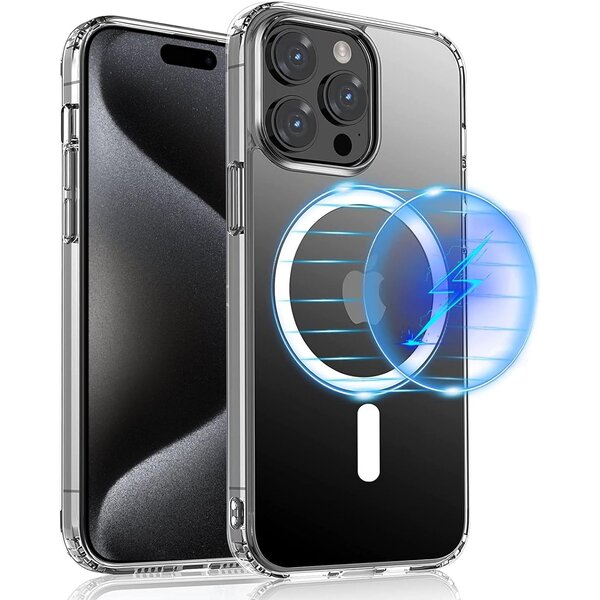 oTronica  Geschikt voor iPhone 15 Pro Max Hoesje Transparant Magnetisch backcover / Draadloos Opladen & Magneetfunctie case