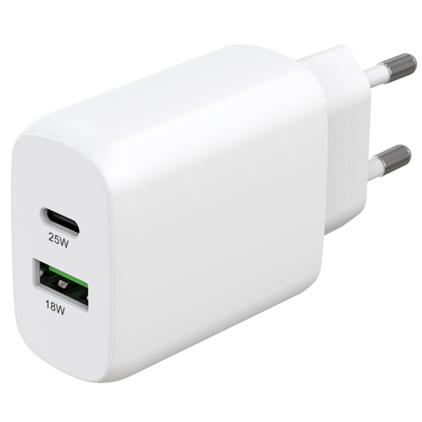Ntech  USB C Naar USB A Adapter 25 Watt / USB A  Adapter - USB stekker - USB C Poort - Type C Stekker 2 Poorten - Universeel - Wit