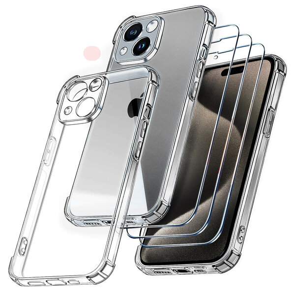 Ntech Hoesje Geschikt voor iPhone 15 Pro Hoesje transparant Anti Shock silicone hoesje - Hoesje Geschikt voor iPhone 15 Pro Screenprotector Glazen 3 pack