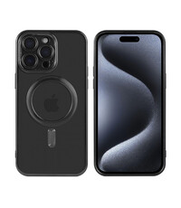 Ntech iPhone 15 Pro Max hoesje Magnetisch Met Lens beschermer – Transparant / Zwart