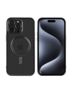 Ntech iPhone 15 Pro Max hoesje Magnetisch Met Lens beschermer – Transparant / Zwart