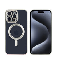 Ntech iPhone 15 Pro Max hoesje Magnetisch Met Lens beschermer – Transparant / Zilver