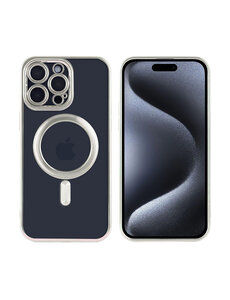Ntech iPhone 15 Pro Max hoesje Magnetisch Met Lens beschermer – Transparant / Zilver