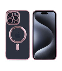 Ntech iPhone 15 Pro Max hoesje Magnetisch Met Lens beschermer – Transparant / Rose Goud