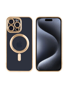 Ntech iPhone 15 Pro Max hoesje Magnetisch Met Lens beschermer – Transparant / Goud