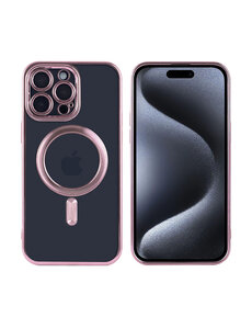 Ntech iPhone 15 Pro hoesje Magnetisch Met Lens beschermer – Transparant / Rose Goud