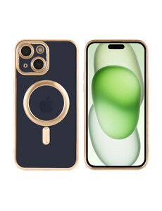 Ntech iPhone 15 Plus hoesje Magnetisch Met Lens beschermer – Transparant / Gold
