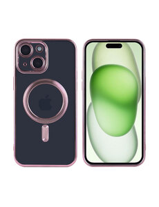 Ntech iPhone 15 Plus hoesje Magnetisch Met Lens beschermer – Transparant / Rose Gold