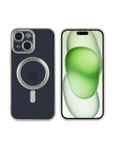 Ntech iPhone 15 Plus hoesje Magnetisch Met Lens beschermer – Transparant / Zilver