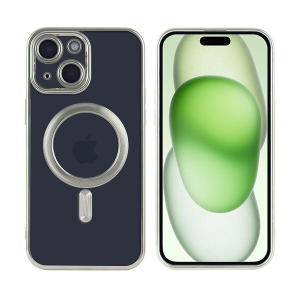 Ntech Hoesje Geschikt voor iPhone 15 Plus met magnetisch ring  - Lens beschermer – backcover – Transparant / Zilver