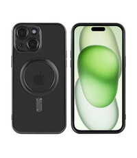 Ntech iPhone 15 Plus hoesje Magnetisch Met Lens beschermer – Transparant / Zwart