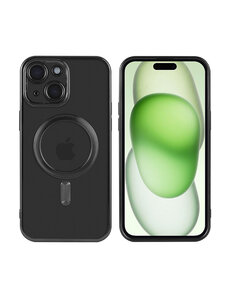 Ntech iPhone 15 Plus hoesje Magnetisch Met Lens beschermer – Transparant / Zwart